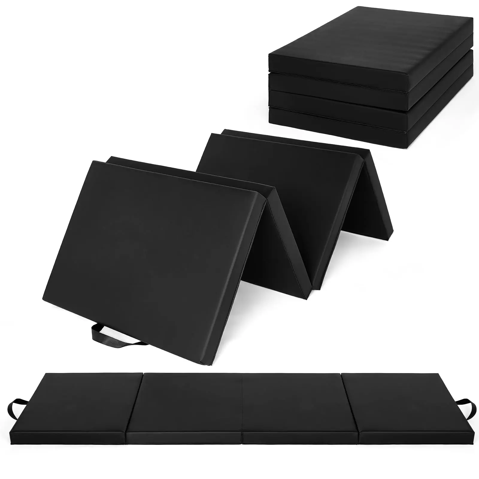 6x2ft Folding Gymnastics Mat, 2" Extra Thick High-Density EPE Foam Exercise Pad, 4-Panel Portable Tumbling Mat with Carrying Handles, Non-Slip PU Leather for Home Gym, Yoga, Pilates & Martial Arts, Durable Fitness Mat for Stretching