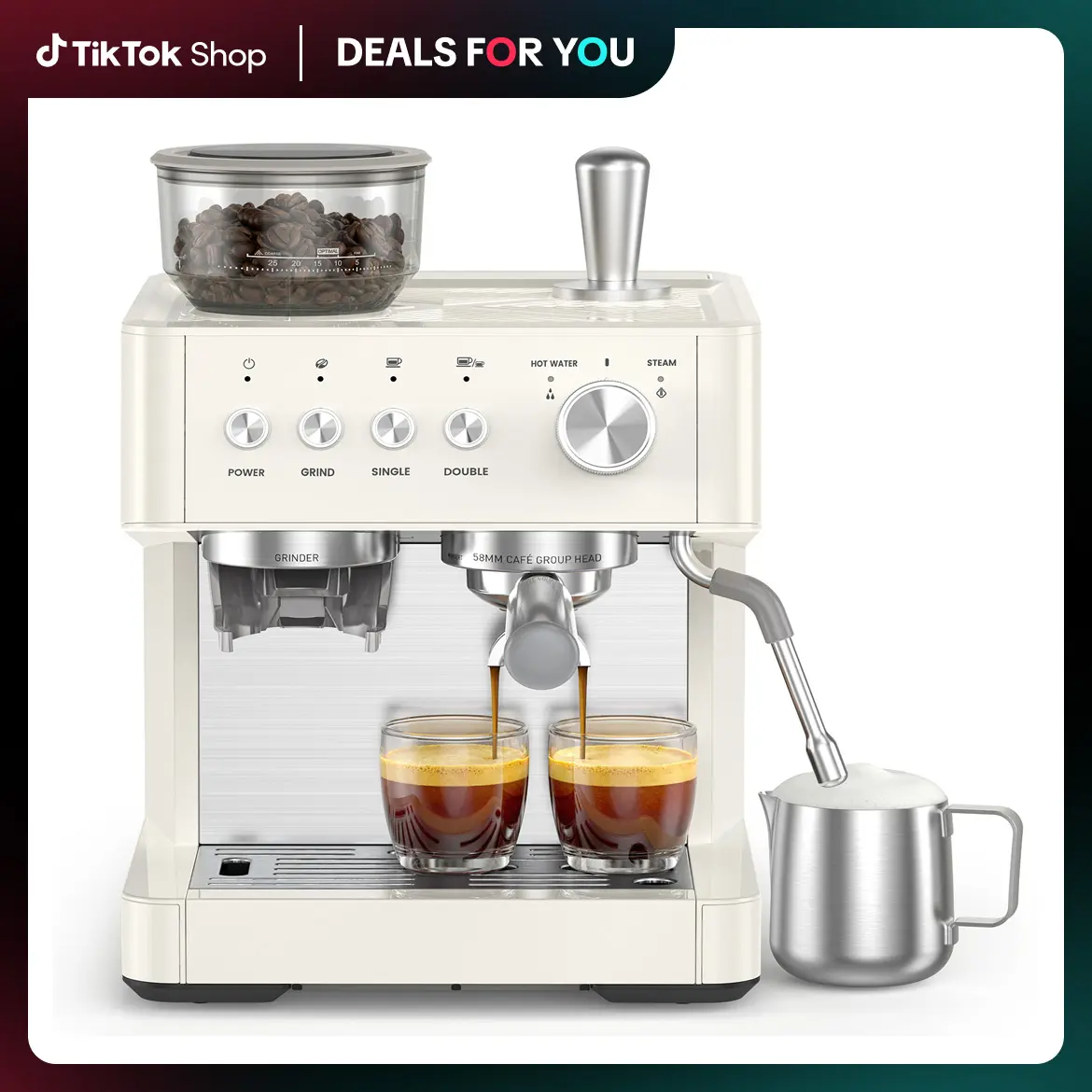 【Deals For You Days】COWSAR Espresso Machine,58mm Commercial Brewing Head,15 Bar Professional Espresso Maker with Barista Coffee Grinder/Milk Frother,Coffee Machine for Espresso/Cappuccino/Latte,Forther integrated design,Ideal for Home/Office