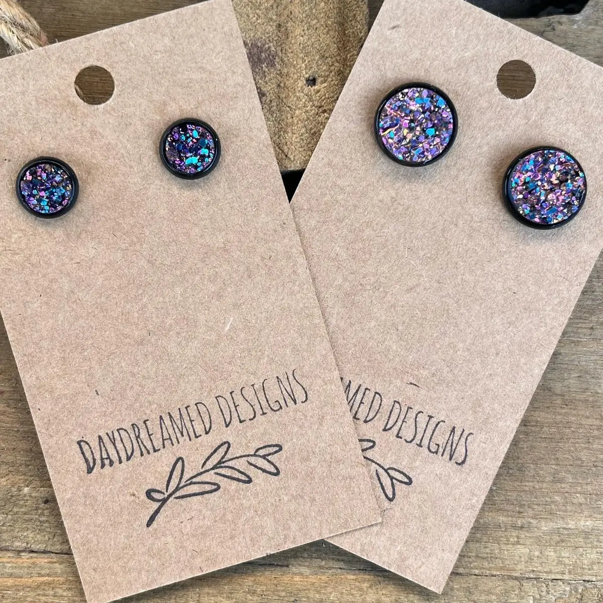 8mm or 12mm Blue, Purple, and Black Colored Acrylic Druzy Stud Earrings Female