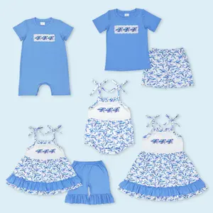 Embroidery turtle kids girls summer clothes