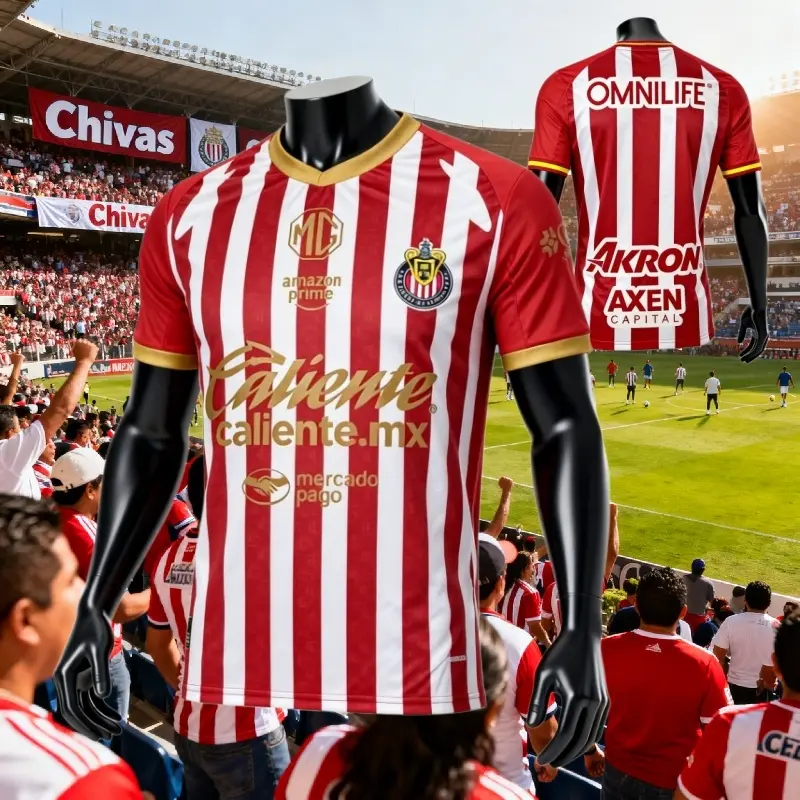 2526 Chivas CD Guadalajara Home Jersey Vintage Mexico Red  Stripe Short Sleeve Top Football Jersey LIGAMX
