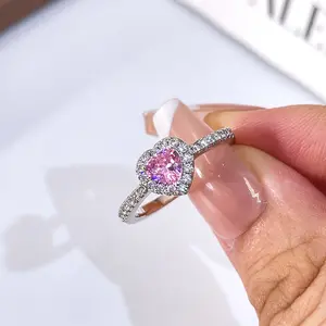 JEYFULL Heart Shaped Rhinestone Decorated Ring for Women in Pink Blue Purple Silver Colors Fashion Accessories Sparkling Elegance
