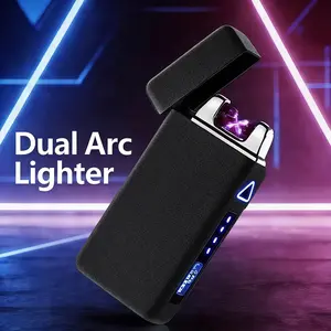 Metal Windproof USB Electric Lighter, Double Arc Flameless Plasma Rechargeable Lighter, LED Power Display Touch Sensor Lighter, Ideal for Outdoor Use & Festive Gifts, Without Battery