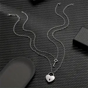 2-piece set Romantic Couple Necklaces for Women and Men Key Lock Heart Pendant Stainless Steel Chain Intimate Friendship Jewelry Gift Eternal Love