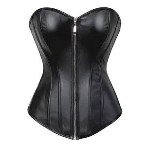 Women's Gothic Steampunk Corset Faux Leather Bustier Top Waist Trainer for Cosplay, Halloween, Burlesque, Clubwear Halloween Gothic Party Outfit 2803-D1