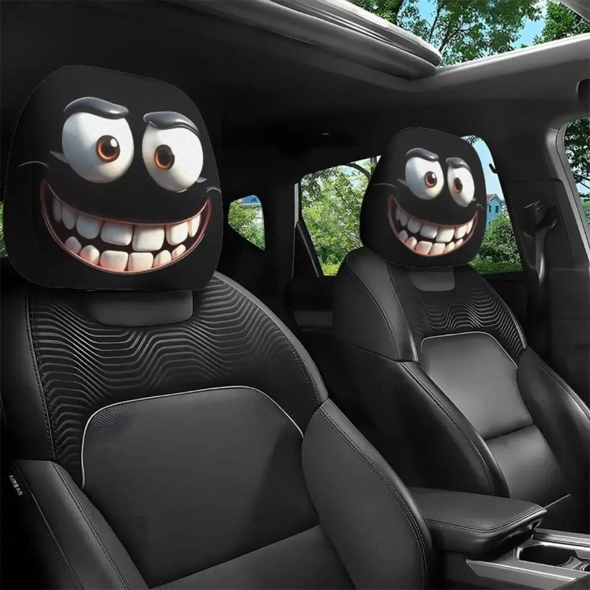 2 Pcs Red Devil's Eye Car Seat Headrest Covers - Red and Black Gothic Design, Washable Car Accessories, Suitable for General Motors Vehicles