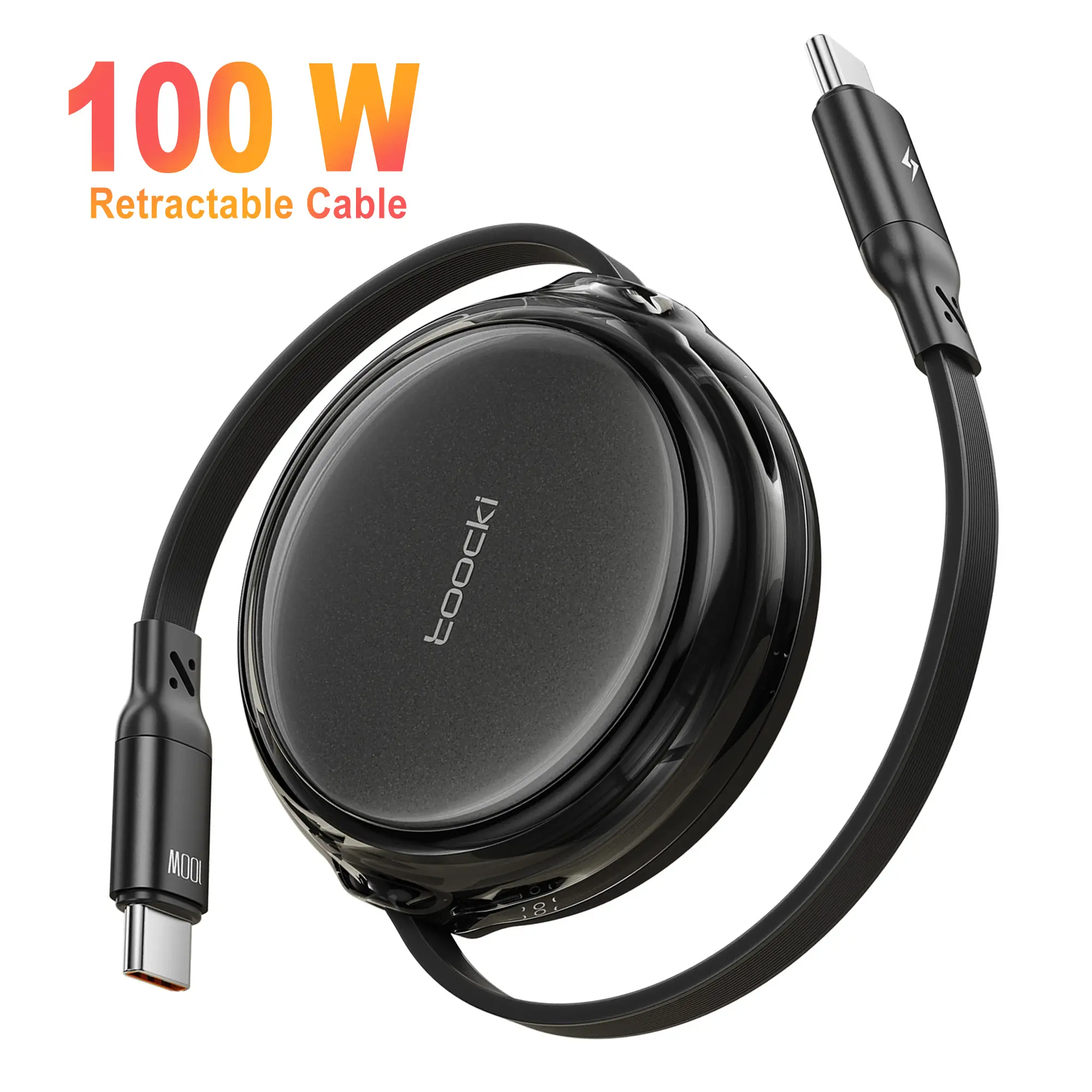 Toocki 100W Retractable USB C to USB C Cable Fast Charging Cord for iPhone 16 15 Pro Plus Pro Max MacBook iPad Pro Samsung S24/S23 Cellphone Electronic Charger Device