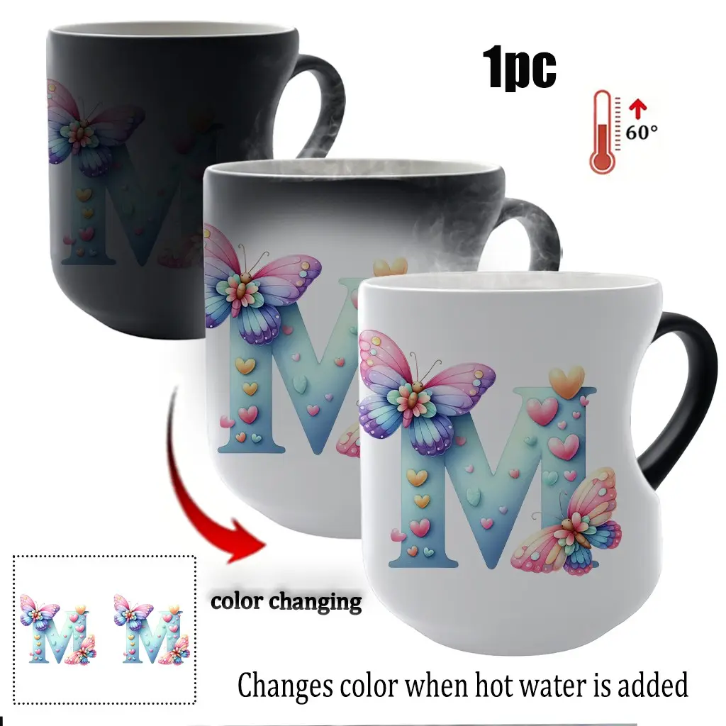 Color-Changing Butterfly Heart Ceramic Coffee Mug, Heavy Mug, Perfect for Christmas, Halloween, Valentine's Day, Mother's Day & Father's Day Gift, 11 Oz/330 Ml