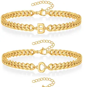 Men's Initials Bracelet-Gold and Silver Cuban Chain Adjustable Initials Bracelet Men Jewelry Unique Gift for Men Husband Dad Father