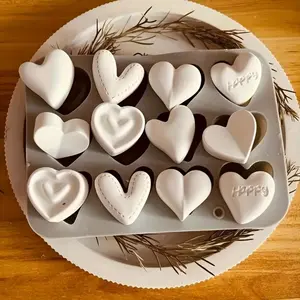 PrimPick  One heart-shaped mold, silicone heart-shaped mold set, used for making resin, candles or soap - contains 12 heart-shaped molds, with dimensions of 19.2 cm × 7.56 inches