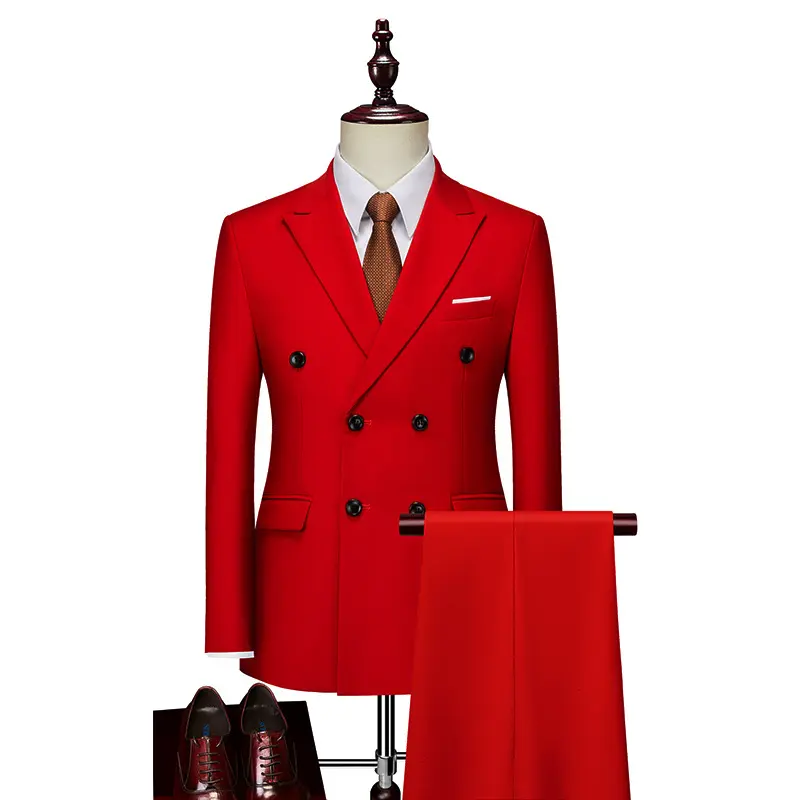 Men's evening gown 2025 European And American Men's Casual Two-piece Set Wax Collar Suit Dress Set