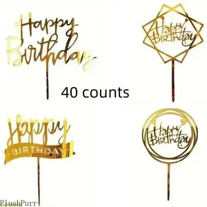 Golden Premier League Fan Birthday Cake Topper Set - 40 Glitter Paper Accessories with Unique, Creative Designs for Party Baking Decorations, Outdoor Fun