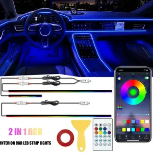 Interior Car LED Strip Lights, 2 in 1 RGB Ambient Acrylic LED Lighting Kit, Music Mode Inside Car Lighting Decorations APP and RF Remote Control outdoorfun