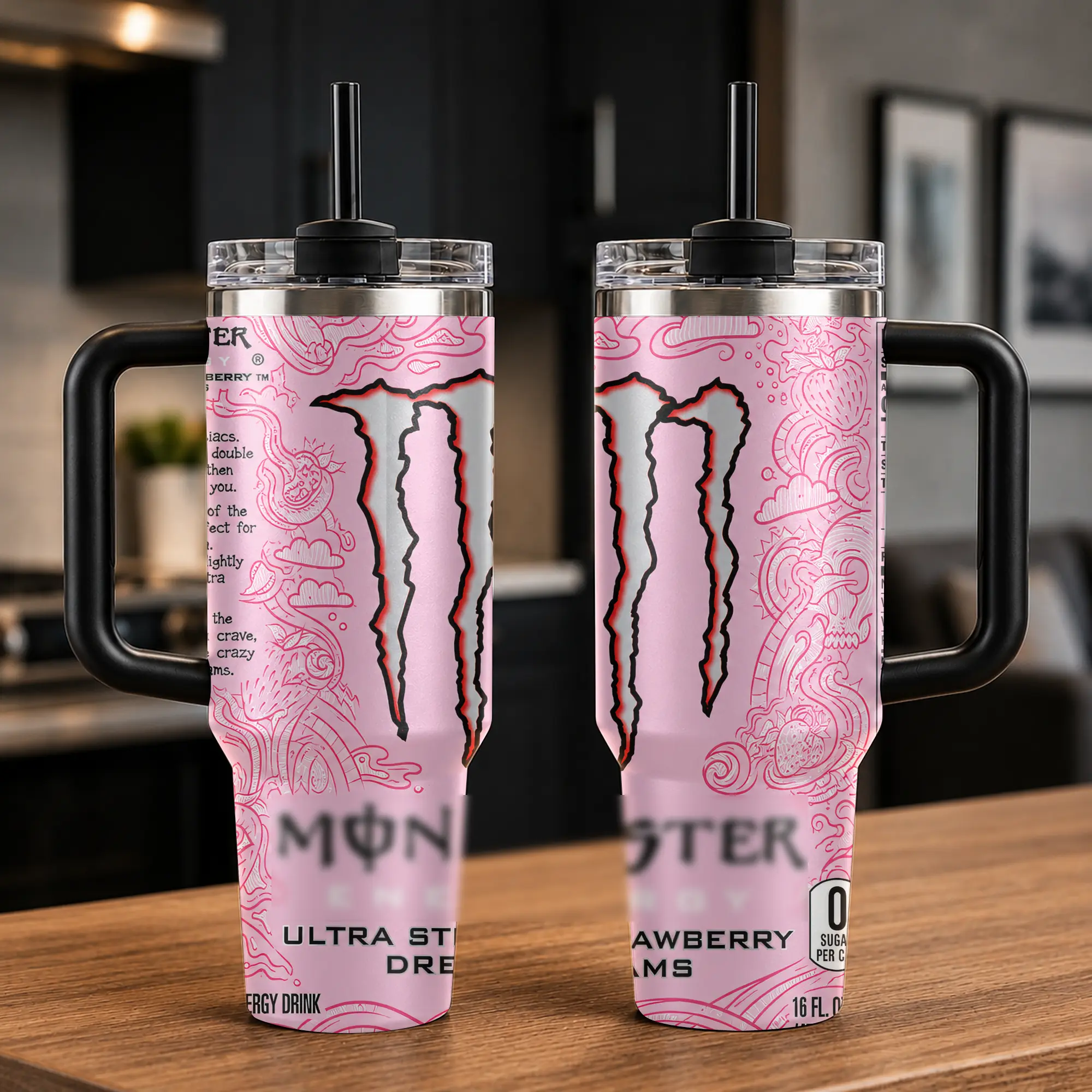 Coffee & Energy Drink 40oz with handle/ 20oz Skinny Tumbler | Handmade Sublimation Tumbler | Stainless Steel Travel Cup | Gift for Energy Drink Fans