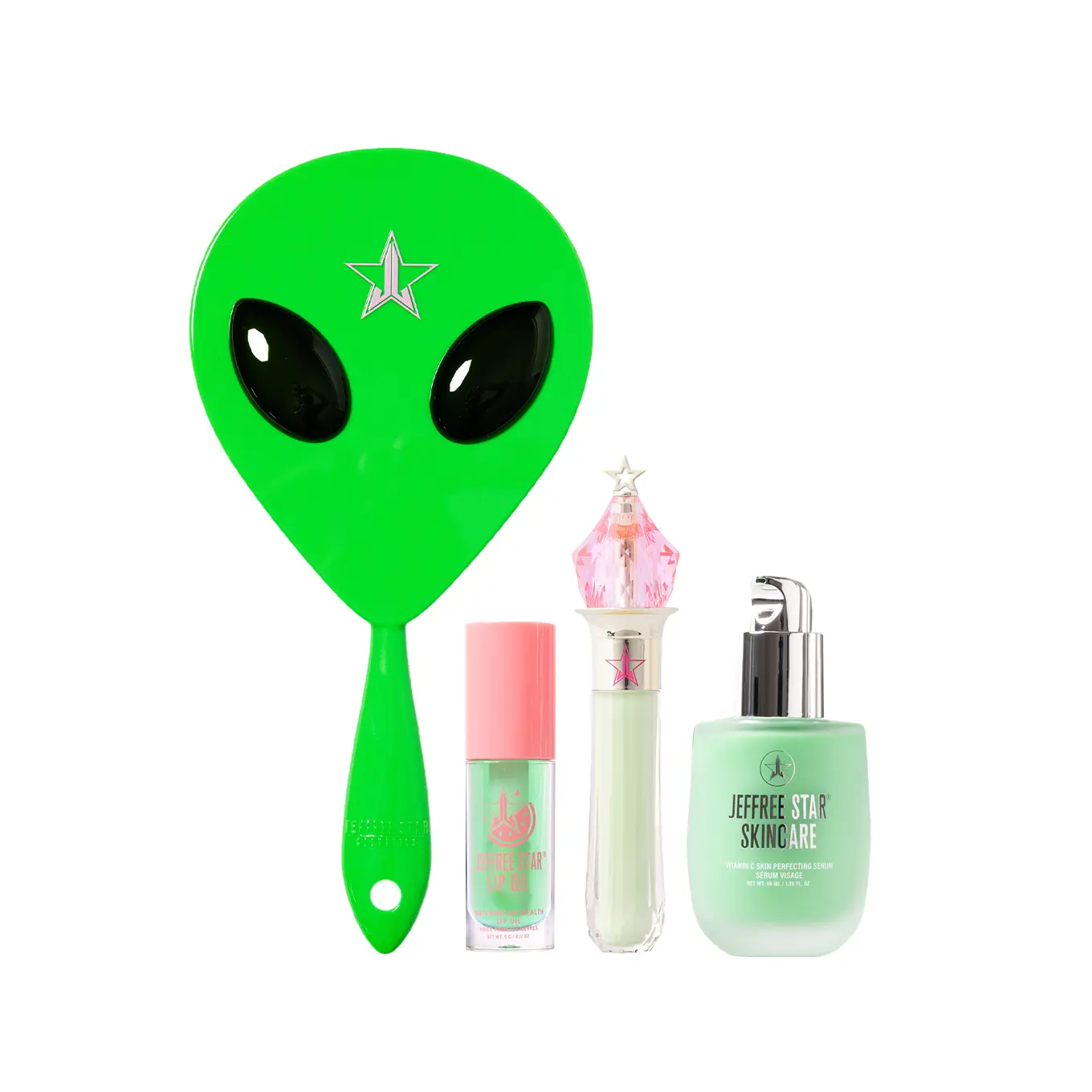 Slime Green Queen Bundle - Slime Green Abduction Hand Mirror, Watermelon Lip Oil, Green Color Corrector, Vitamin C Serum