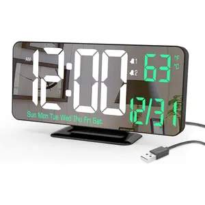 Table Clock 6.7inch Black Digital Alarm Clock with Dual Alarms, Dimmable, Date, Day of the Week, Temperature, 12-Hour 24-Hour Format, Digital LED Clock for Desktop Decoration, Essential Digital Calendar Mirror Clock