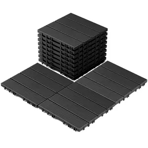 9 Pack Plastic Interlocking Deck Tiles, Patio Deck Tiles  Outdoor Flooring 12" x 12" Weather Uses for Porch Poolside Balcony Backyard Pathway, Charcoal Gray
