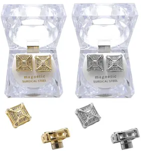 Iced Square Cubic Zirconia Rapper's Fashion Bling Magnetic Simulated Diamond Hip Hop Earring Earrings Unisex Man Women