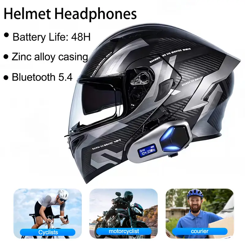 DVKIX 2026 new smart helmet earphones, one-click to turn on the voice assistant while riding, answer calls and play music, intelligent digital display, 25 hours of battery life, FM function, suitable for safe riding, as a gift