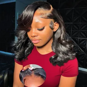 Glueless Bob Wig Human Hair Pre Plucked Pre Cut 180% Density 13x4 HD body wave Lace Front Wigs Human Hair for Black Women No Glue Upgraded Wear and Go Closure Bob Glueless ( Natural Color, 16Inch ) summerwins