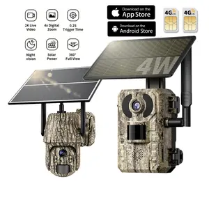 4G LTE Cellular Trail Camera with 2.7K Live View, with Live View Function, Remote Phone Access and Playback, Motion Activated and 0.2 Second Trigger Time, Night Vision, Built-in SIM Card, Outdoor Hunting Camera for Farm/Garden/Ranch, with Solar Panel