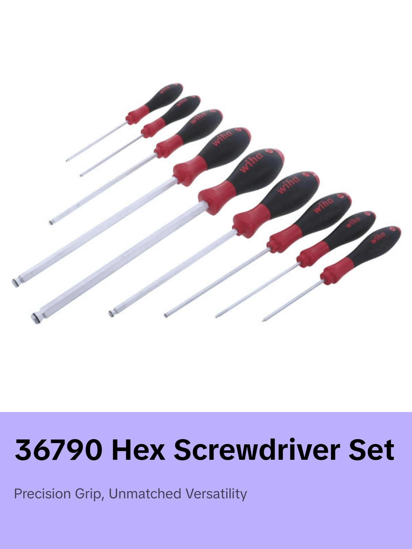 Wiha Tools 36790 MagicRing Ball End Screw Holding Hex Metric Screwdriver Set, 9 Pc.