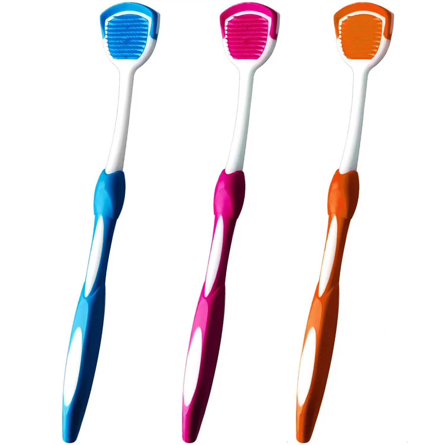 Tongue Scraper & Tongue Cleaner Brush Set – 3 Pack (Blue, Orange & Red) – Helps Fight Bad Breath