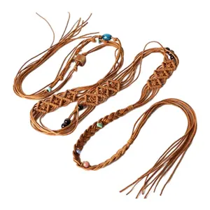 Braided Waist Rope Summer Female Belt Beads Decors Handmade Wide