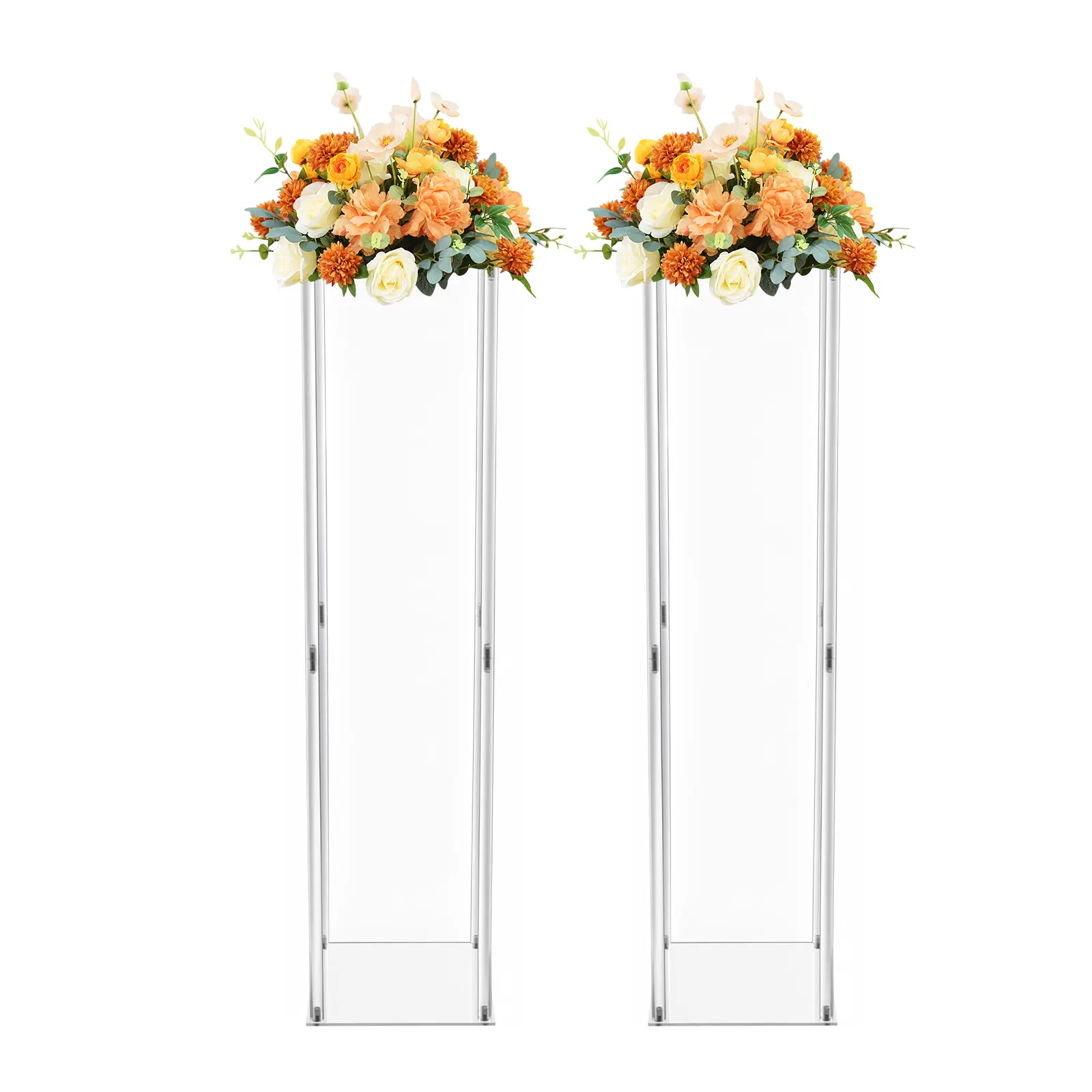 2-Piece Acrylic Flower Stand Set with Thickened Square Panels & Rods, 33 lbs Load Capacity Clear Crystal Look Display Rack for Wedding Centerpieces, Party Decoration, Home Living Room Bedroom Father Son High School Graduation Gift
