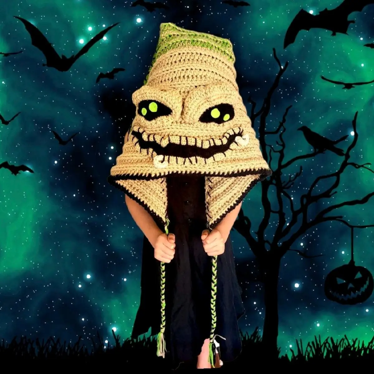 Hand Crocheted Burlap Chap NBX Hood Hat