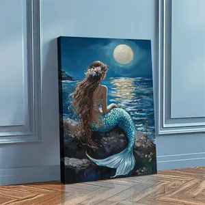 1pc Sea Goddess Princess Wall Art - Framed Canvas Painting, Mermaid Decor Suitable for Living Room, Bathroom, Bedroom, Kitchen, Bar, Office - Elegant Sea Theme, Framed Poster, 2D Flat	