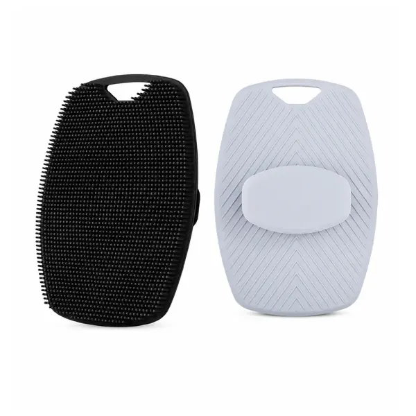 2 Pack Silicone Body Scrubber, Shower exfoliating Brush, | Highly Elastic Bristles Handheld Brush for Shower, Lather Well and Gentle Exfoliating, for Women and Men, Black & Gray