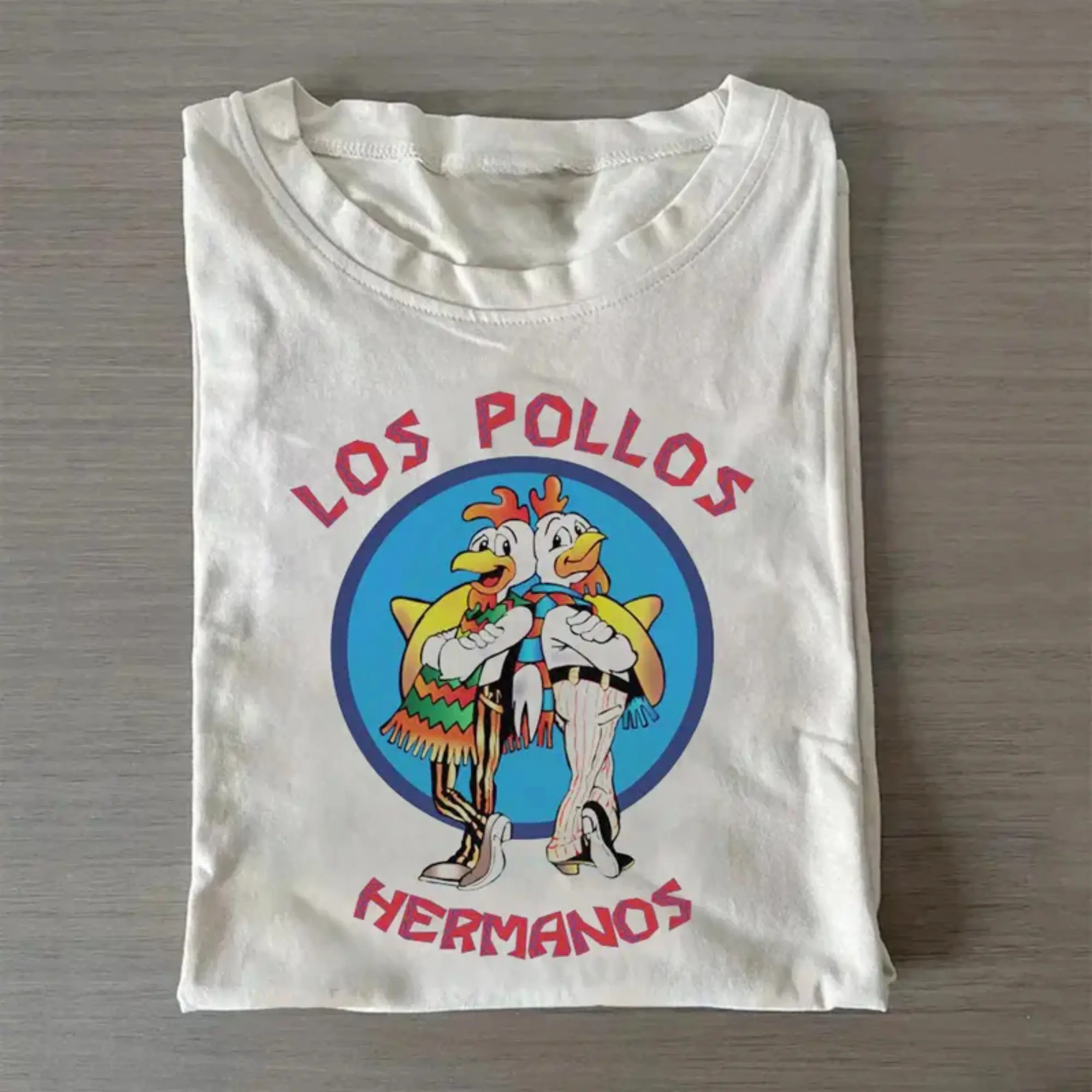 Vintage Los Pollos Hermanos Shortsleeve Round Neck T-Shirt - Breaking Bad/Better Call Saul Streetwear Clothing Merch, Gus Fring & Iconic Scenes Graphic Top, Menswear Tshirt