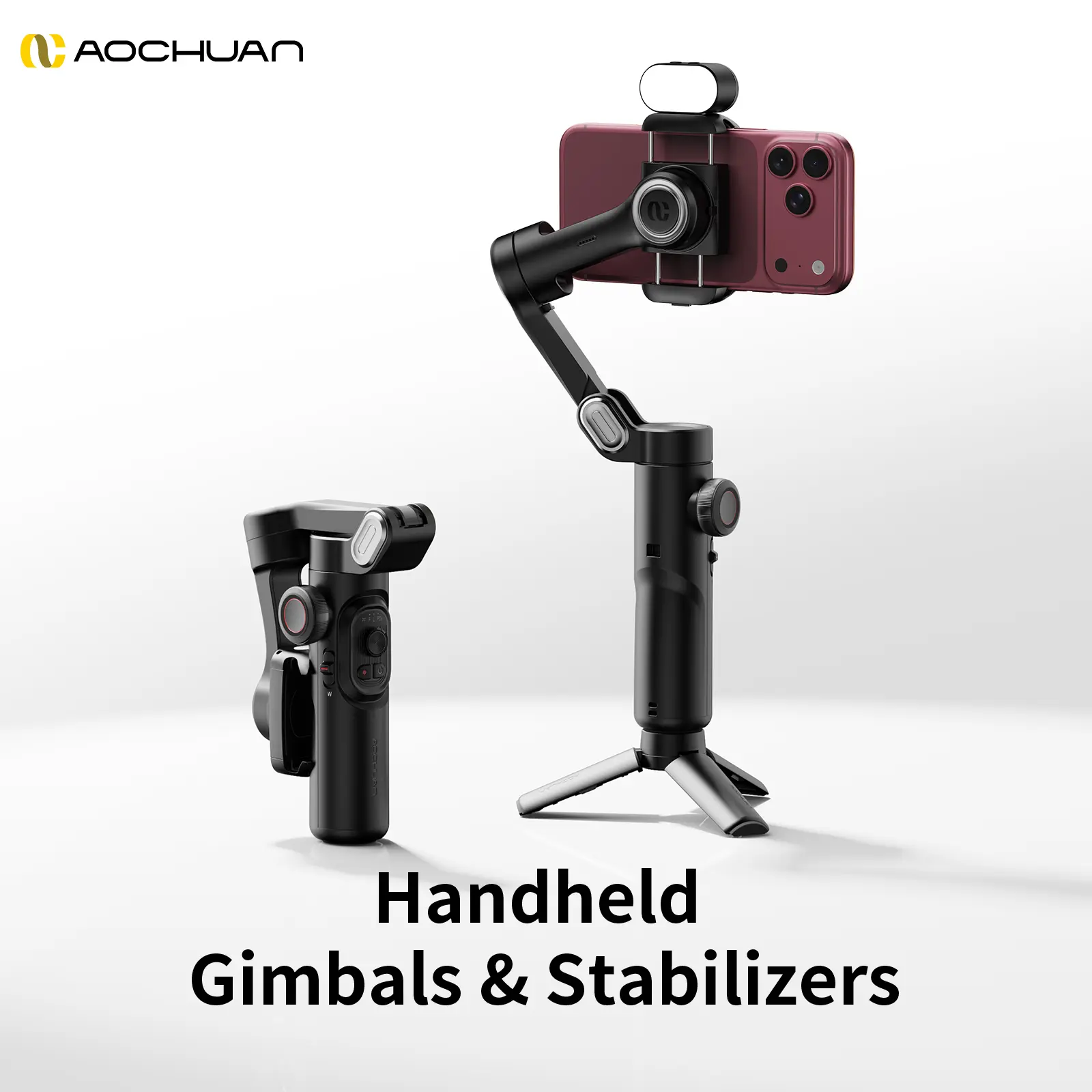 AOCHUAN 3-Axis Anti-Shake Handheld Stabilizer Camera with Tripod Stand (1 Count) - Magnetic Fill Light, AI Intelligent Follow, 360° Rotation, Long-Standby Lithium Ion Battery, Bluetooth, Gesture Controls, Horizontal Screen iPhone Mobile Selfie Accessory,