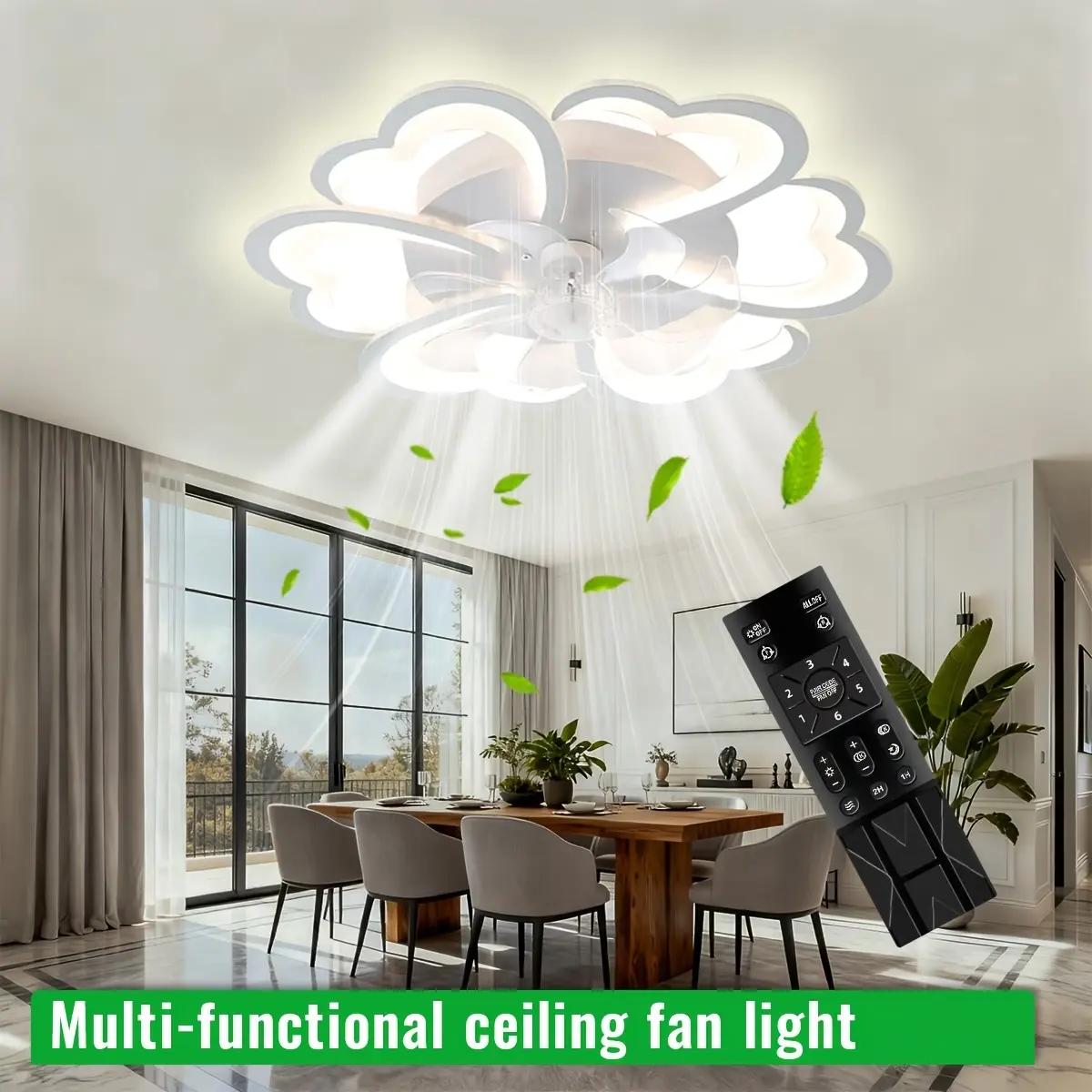 24" Low Profile Flush Mount Ceiling Fan with Lights and Remote Control, 6 Speeds, 3 Light Colors for Kitchen, Bedroom