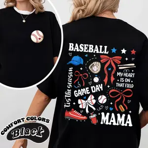 100% Cotton Baseball Mom Double-Sided Print T-Shirt, Baseball Mama Tee, Game Day Shirt for Mom, Mothers Day Gift, Sports Mom Tee, Gift For Baseball Mama Shirt,Machine Washable All-seasons Comfort Fit,Size S-5XL
