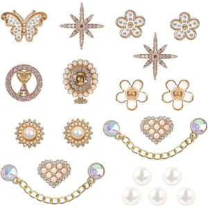 20 Pcs Shoe Charms Chains Accessories for Women Gold Rhinestone Pearl Clog DIY Decoration Bling Cute Party Favor