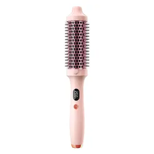 Blowout Wavy Boost 1.5 inch Heated Round Brush,Thermal Brush,Dual Voltage, pink, Less Damage,  Hair Heated Curler Brush,Negative Ions Single,for wavy hair,hairstyling,long-lasting wave,Crimper Curling IronsDetangler Straightening,summer vibes