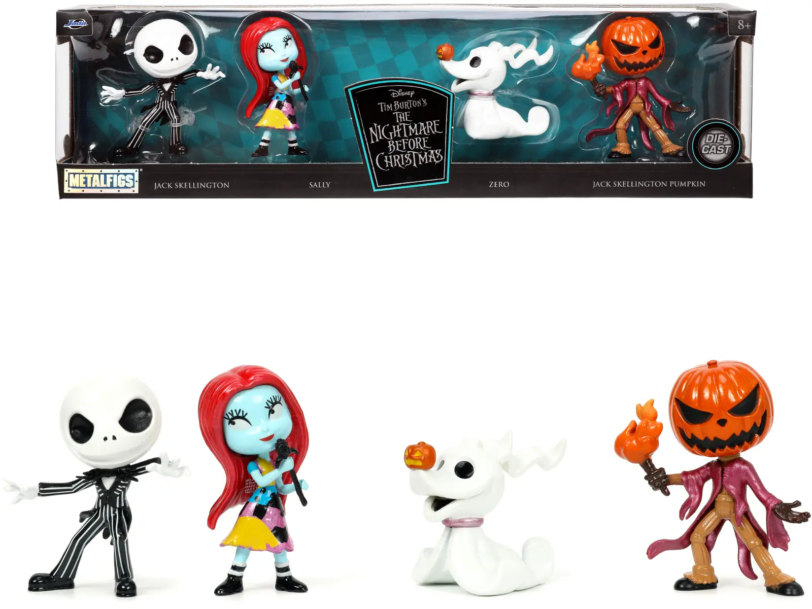Set of 4 Diecast Figurines (2.5") Tim Burton's "The Nightmare Before Christmas" Metalfigs Series Die Cast Models by Jada
