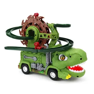Electric dinosaur rotating ferris wheel track car Kid Car, universal sound and light music dinosaur car, stair-climbing children's educational toy, fun interactive toy, children's gift, holiday gift (batteries not included, requires three AA batteries)