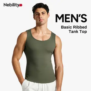 【Nebility】Men’s Solid Color Ribbed Crew Neck Tank Top 100% Cotton, Slim Fit Minimalist Athletic Undershirt, Soft Stretch Breathable for Gym Workout & Casual Wear