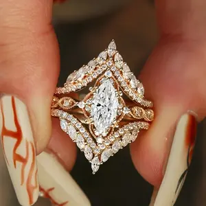 2-Piece Set Elegant French Style Anniversary Silvery-Plated Rings with Oval Cubic Zirconia - Perfect for Engagement, Valentine's Day, Christmas, Mother's Day Gifts