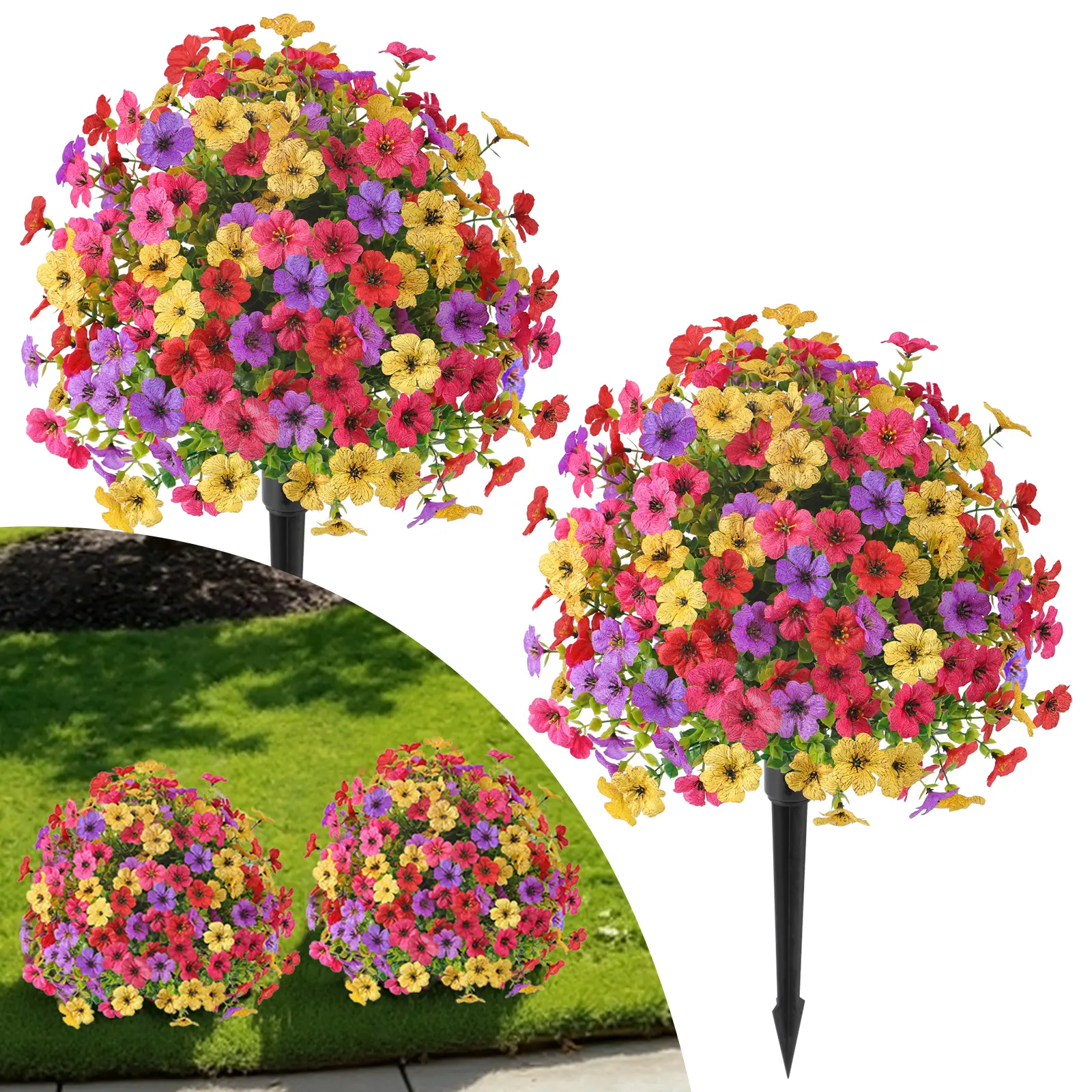 【Clearance 】SHareconn UV-Resistant Geometric Artificial Flower Topiary Balls Set, Sturdy Faux Flower Plants for Garden, Back-to-School & Earth Day Decor, Suitable for Fall-Spring-Summer Home Decor