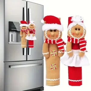 Cute Gingerbread Refrigerator Handle Cover, Christmas Kitchen Decor with Candy Stick, Easy Install, Durable Fabric, Perfect Gift Idea, Christmas Ornaments