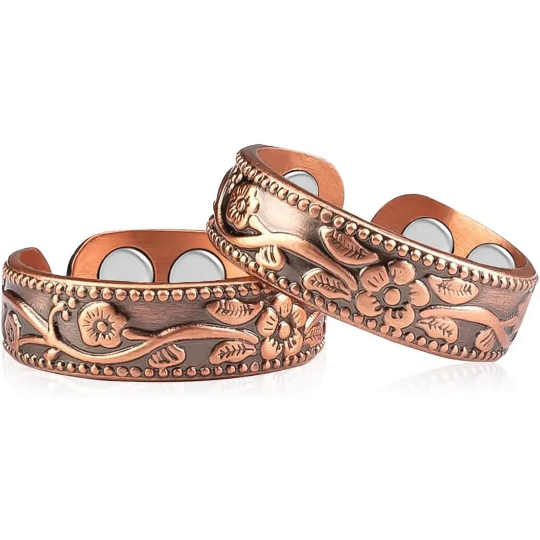 2PCS Copper Rings for Women with 4X Magnets 100% Solid Pure Copper omens Ring Gift Adjustable