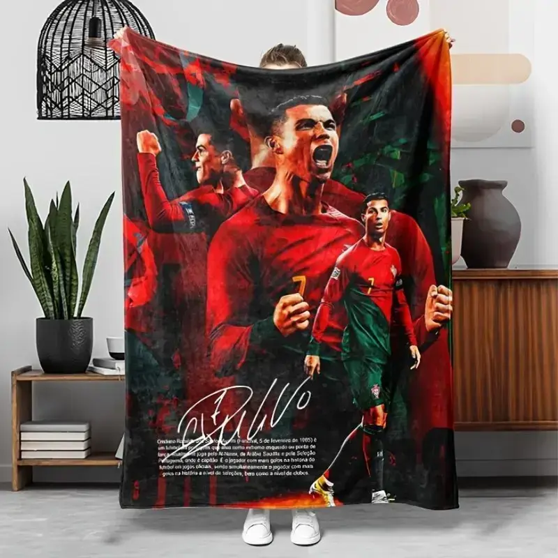 Cristiano Ronaldo Portugal Soccer Flannel Throw Blanket - Soft Plush, Wrinkle Resistant, All Seasons - Reading Chair, Bed, Couch Cover - Bold Game-Day Accent, Football Room Decor, Gift for Soccer Fans
