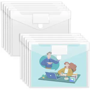 10 Pack Plastic Envelopes File Folders, Clear Folder for Document US Letter A4 Size Poly Envelopes with Label Pockets for School Home Work Office Organizer, Clear