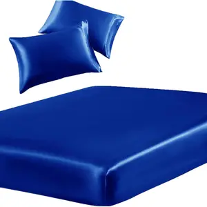 3-Piece Set Queen Fitted Sheet & 2 Pillowcase, Blue Soft Fitted Bottom Sheet, Wrinkle Free, Fade Resistant, Deep Bed Sheet (Deep Up to 15")