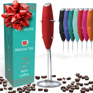 Electric Milk Frother Handheld, Matcha Whisk, Milk Foamer for Coffee Foamer Electric Handheld Drink Mixer, Electric Mini Whisk Small Hand Mixer, Frappe Maker (Red)