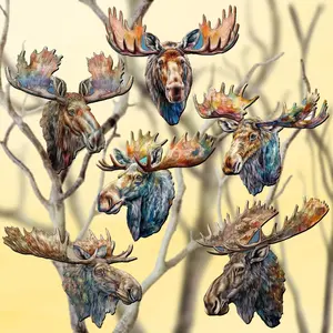 Designocracy 8090108C-S6 Majestic Moose Christmas Tree Decor Gift, 2x2x0.25 in. Wooden Clip-On Holiday Ornaments, Set of 6